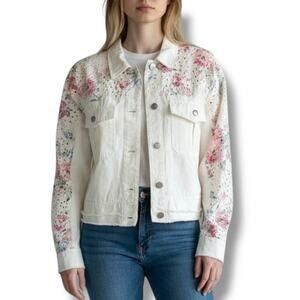 Anthropologie Mystree Size S White Embroidered Denim Jacket Western Cottage